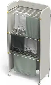 Joseph Joseph Eclipse 3-Tier Adjustable Indoor Drying Rack Clothes Airer with Integrated Fabric Cover, Heavy Duty Construction, Wheels for Easy Moving, Folds Flat for Storage, 14kg/14m Drying Capacity