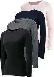 [Sanke] 4 Pack Long Sleeve Compression Shirts for Women Workout Athletic Baselayer Yoga Softball T-Shirts Cool Running Tops