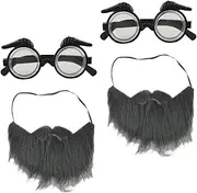 Funny Mustache Glasses 2 Sets Beard Ornament Eyewear for Party Costume Glasses Fake Beard for Adults Men Women Boys and Girls Black