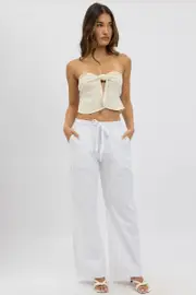 White Wide Leg Pants Elasticated - Size 16XL, Women's Wide Leg Pants