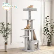Petzly Cat Tree Tower Scratching Post Scratcher Condo House Bed 125cm Grey