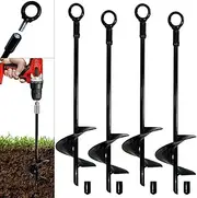 Ground Anchor 18 inch Spiral Blade Earth Anchor 4 Pack Kit Heavy Duty Metal Anchor Hook Black Wind Stakes Ideal for Securing Animals,Trampoline,Tree,Shelters,Tents,Canopies,Swing Sets