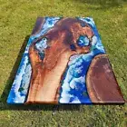 Walnut Blue Wave Epoxy Resin Dining Table Acacia Wooden Live Edge Deco