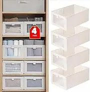4 Pack Linen Storage Bins, Clothes Organizers and Storage, Drawer & Wardrobe Clothes Organizer, Closet Baskets with Clear Window, Foldable Cube Storage Boxes for Organizing Clothing，Jeans,Toys