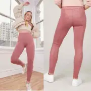 Spanx Faux Suede Leggings Rich Pink Tan MSRP $128 NWT Slimming Control