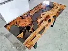 Clear Epoxy Resin Luxury Table Top, Epoxy Resin Dining Slab, Wooden Table Decors