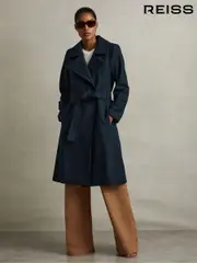 Reiss Teal Rae Wool Blend Belted Double Breasted Coat With Cashmere (AJ1165) | $775