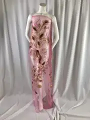 Pink Sequins With Metallic Gold Peacock Feathers On A Mesh-Sold By 2 Panels.