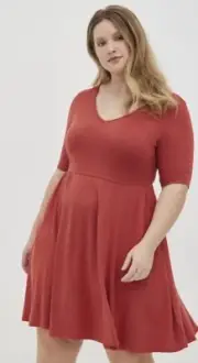 Torrid Plus Size 3 (22/24) Super Soft PLUS 3x Skater Mini Dress soft rust NWT