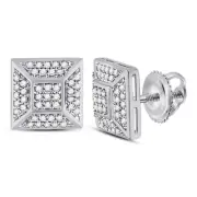 10K White Gold Mens Diamond Square Cluster Stud Earrings 1/5 Ctw