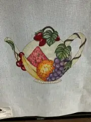 Set of 3 vintage handpainted needlepoint teapot set