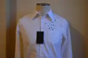 DSQUARED² DRESS CASUAL CLASSIC WHITE COLLAR SHIRT WITH BLACK MUSIC NOTES S 48 38