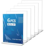 6 Pack Acrylic Sign Holder 8.5 x 11 Inches, Clear Menu Holder Stand, Vertical