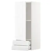 METOD / MAXIMERA wall cabinet with door/2 drawers, white/Voxtorp high-gloss/white, 40x37x100 cm