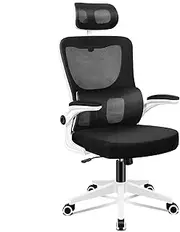 ALFORDSON Nyles White Black Gaming Racing Task Chair, Ergonomic Office Chair Mesh for Home Office, Mid-Back Student Computer Study Desk Chair with Adjustable Flip-Up Arm & Headrest
