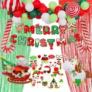 Christmas Balloon Decorations Arch Garland Kit Green Red Gold Santa Claus Banner rain Curtain Foil Balloon Party