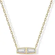 [PAVOI] 14K Gold Plated Tapered Double Baguette Pendant Necklace for Women with Cubic Zirconia | Rolo Chain Necklace
