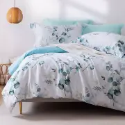 MILDLY 100% Egyptian Cotton Duvet Cover Set Baby Blue Teal Gradient Leaf Patt