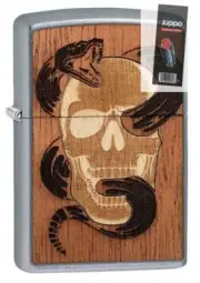 Zippo 49042 Woodchuck USA Wood Emblem Snake & Skull Lighter + FLINT PACK