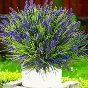 TSTWETO 22 PCS Artificial Plants Outdoor, UV Resistant Fake Lavender Flowers Plants, Fake Monkey Grass Faux Boxwood Shrubs Plants for Pots Garden Patio Window Box Pathway Front Porch Decor