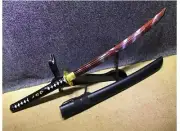 Two Handed Saber Sabre Red Curved Blade Sword Damascus Steel Ninja Katana War