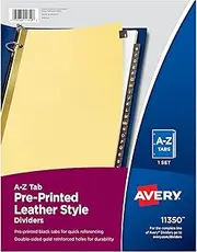 Avery A-Z Dividers for 3 Ring Binders, 25-Tab Set, Pre-Printed Black Leather Tabs, 1 Binder Divider Set (11350)