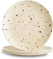 4-Pack Bamboo Fiber Dinner Plates - Alternative for Plastic Plates, Toddler & Kids Plates, Dishwasher Safe, Food-Grade Bamboo Plates Reusable - Not Microwavable Dinner Plates (Fiesta 10")