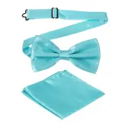 Bow Tie for Men, Adjustable Bow Ties with Pocket Square(Azure)