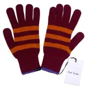 Paul Smith Gloves Knitted Lambswool Maroon Orange Stripe Scotland New One Size