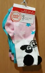 Wonder Nation 3-Pack Multi-Color Panda Knee-High Socks w/Poms, Kid Size M & L