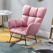 Nursery Rocking Chair Upholstered Glider Rocker Rocking Accent Chair Padded Seat with High Backrest Armchair Comfy Side Chair for Living Room Bedroom Offices (Color : Pink)