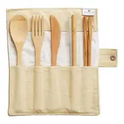 Green + Kind Bamboo Cutlery Roll-Up Set - Beige