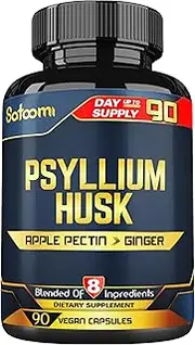 SATOOMI Fibre Supplement - Psyllium Husk Extract Capsules - 3 Month Supply - Blended with Apple Pectin, Ginger, Fennel, Turmeric, Peppermint, Cinnamon, Amla - Support Digestive & Immune Health