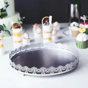 SILVER 12" Plastic Round SERVING TRAYS Embossed Rim Wedding Event Party Supplies