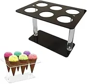 Ice Cream Cone Holder,6 Hole Acrylic Ice Cream Cone Holder, Ice Cream Stand, Ice Cream Cone Cupcake Stand Cone Cooking Rack Ice Cream Waffle Holder for Mini Ice Cream Cones Hand Roll Sushi Popcornu