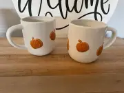 Pottery Barn Jack O Lantern Fall Whimsy Pumpkin Mugs S/2 NEW