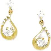 [JewelryWeb] 14k Yellow Gold CZ Simulated Diamond Fancy Drop Screw Back Earrings 16x7mm Stud Earring for Women