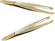 BESTYASH 2pcs Eyebrow Clamping Eyebrow Trimming Tweezers Lash Extension Supplies Hair Removal Tweezers Lash Extension Tool Eyelash Applicator Tool Stainless Steel Golden