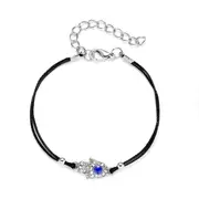 Black Rope Bracelet with Hamsa Charm in Cubic Zirconia