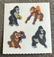 Vintage Sandylion Stickers FUZZY FLOCKED GORILLAS MONKEYS APES Single Module
