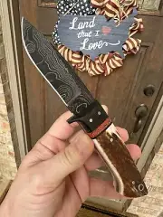 New Medina Camp Knives Jack Nabors EDC Fixed Blade Knife Red Stag Handle