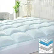 Memory Foam Mattress Topper Bamboo Cooling Matress Pad Pillowtop Deep Fit Pocket