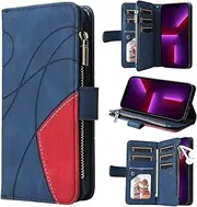 [Czhwsm] Compatible for Case Oppo A96 (4G) Flip Wallet Phone Cover with Bracket Card Holder Magnetic Stand Case+2X Tempered Glass Screen Protector-Blue