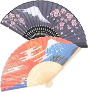 RORPOIR Chinese Folding Fan 2pcs Handheld Bamboo Paper Fan Traditional Japanese Style for Performance Decor