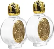 HOODANCOS 2Pcs Portable Glass Holy Water Bottle with Relief Pattern Refillable Tiny Water Containers for Baptism Decorations Essential Oils and Travel Use