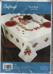 NEW CRAFTWAYS RED BOW TABLECLOTH KIT EMBROIDERY 50" x 68"