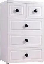 GUAWJRZDP Drawer Chest, Storage Cabinet Plastic, Chest of Drawers, Drawers Storage with Wheels, Drawers Organizer Storage, Drawer Chest with Black Handle, White(5 Drawers)