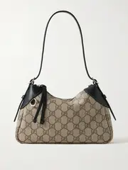 [Gucci] Gucci - Gg Emblem Small Leather-trimmed Coated-canvas Shoulder Bag - Beige - One size One size Neutrals