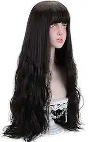 Long Black Synthetic Wigs for Women - Natural Wavy Hair with Wig Cap 60cm