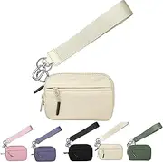 [Generic] The Iris' Wallet 2nd Gen, Iris Pouch Wristlet, Zippered Card Case with Id Window/Hand Strap, Wristlet Wallets for Women (Beige)
